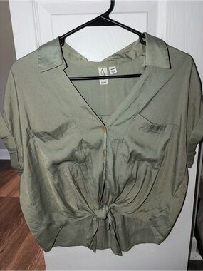 Joie Sage Green Tie-Front Button-Down Shirt